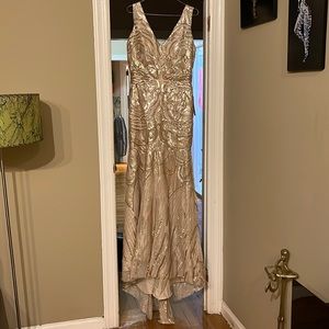 NWT GOLD SEQUIN DRESS with TRAIN